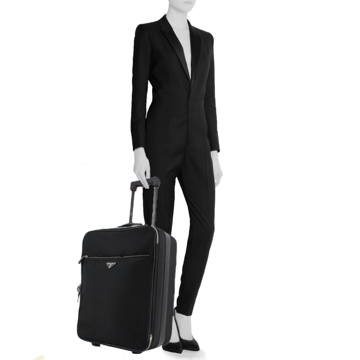 Valigia in tela nera e pelle nera - Detail D1