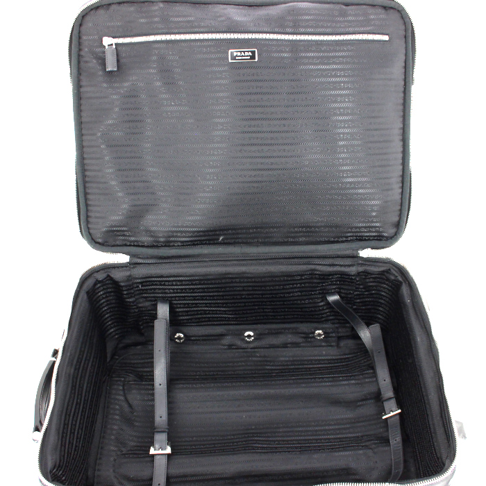 Valise Prada en toile noire et cuir noir - Detail D2