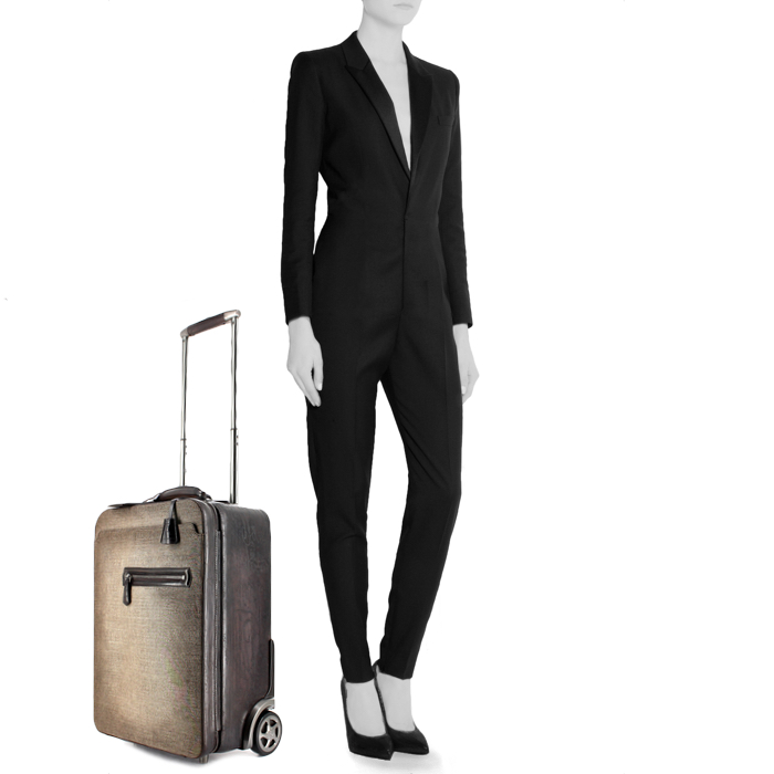 Valise Berluti en cuir marron et toile marron - Detail D1