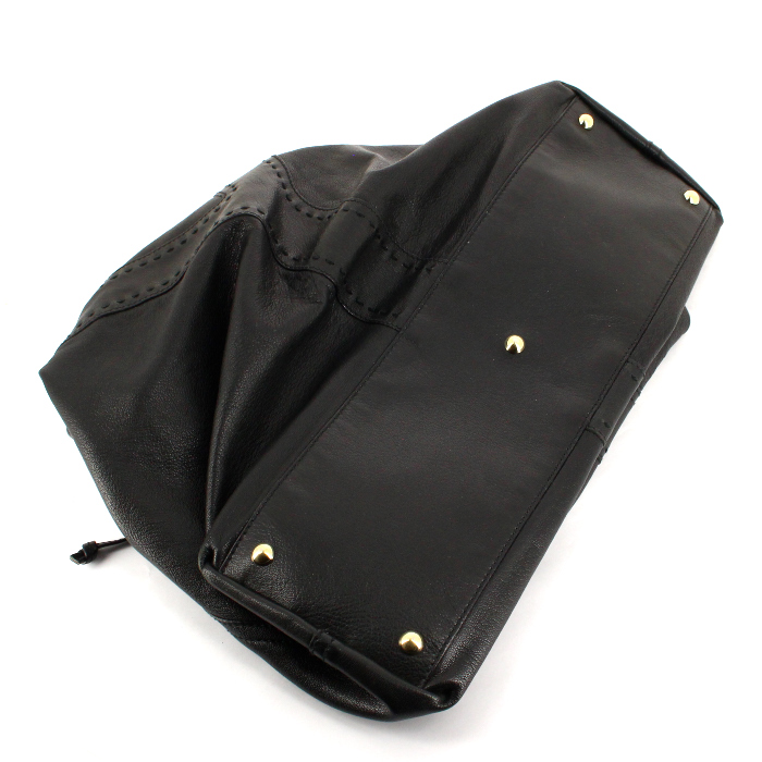Bolso Cabás Saint Laurent Reversible en cuero negro y cuero marrón dorado - Detail D2