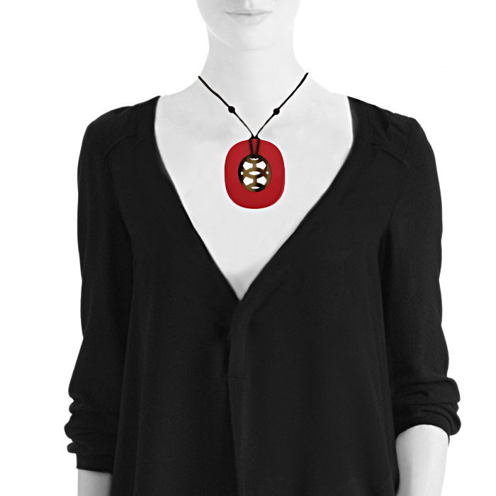 Colgante Hermes Lift modelo grande en cuerno y laca color frambuesa - Detail D1