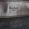 Bolso para llevar al hombro Berluti en cuero marrón y ante azul gris - Detail D4 thumbnail