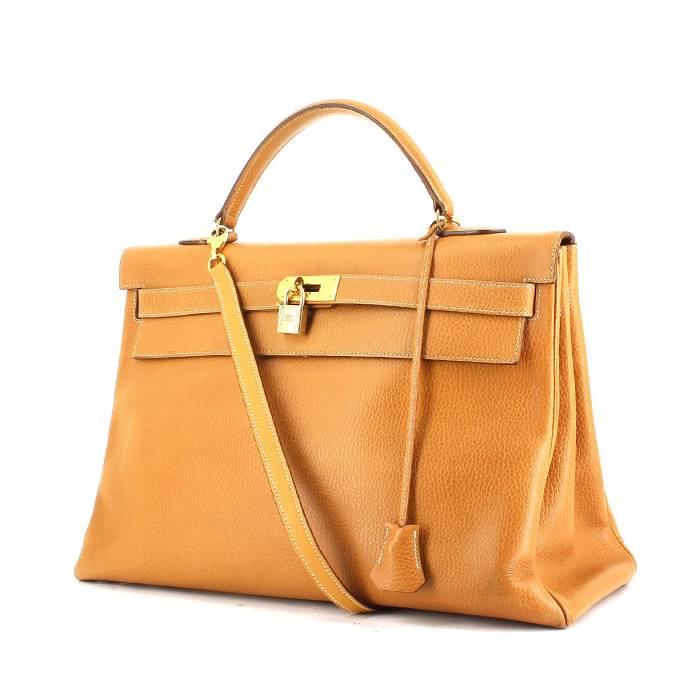 Bolso de mano Hermes Kelly 40 cm en cuero Fjord color oro