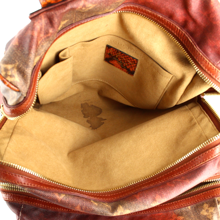 Sac à main en toile monogram bicolore orange et rouge et cuir - Detail D2