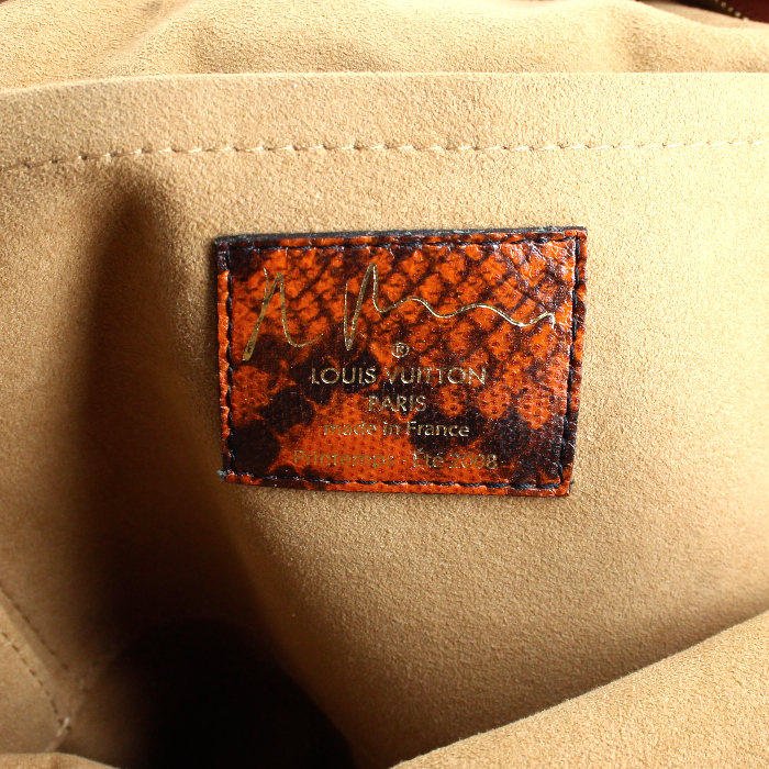 Sac à main en toile monogram bicolore orange et rouge et cuir - Detail D4