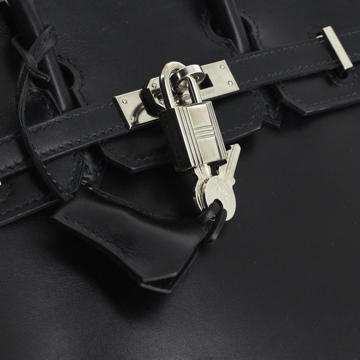 Bolso de mano Hermes Birkin 25 cm en cuero box negro - Detail D5