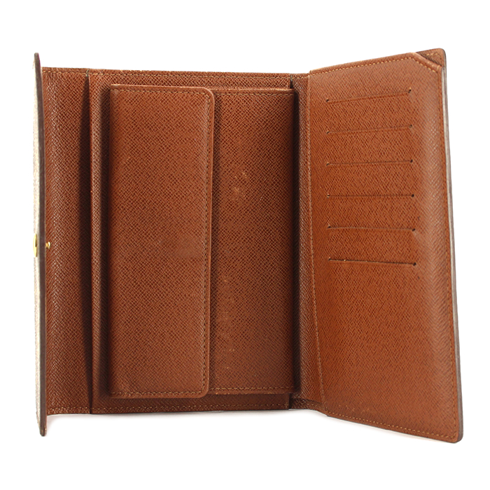Portefeuille Louis Vuitton en toile monogram et cuir marron - Detail D1