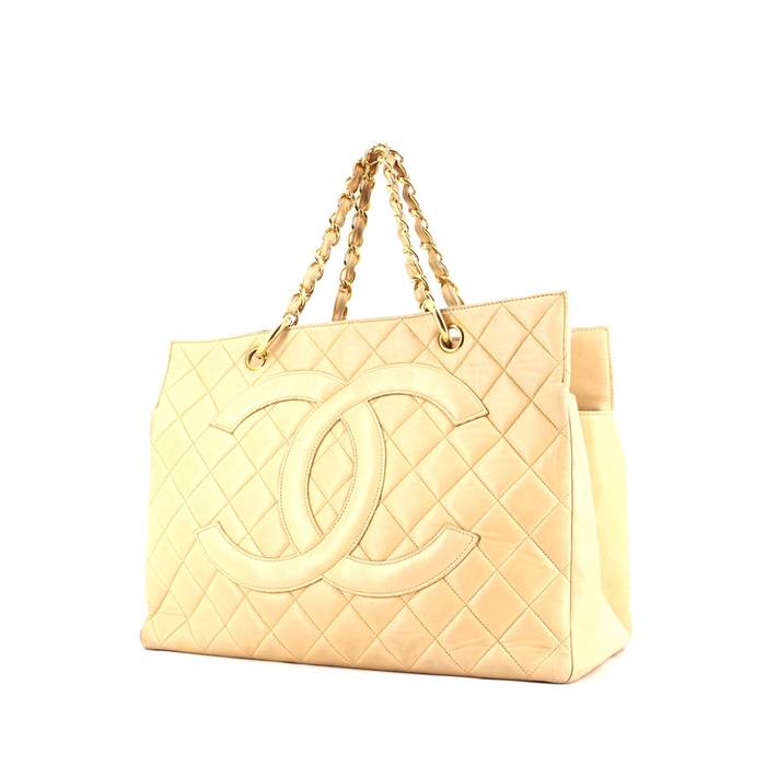 CHANEL, Bags, Chanel Gold Cream Grand Shopping Tote Quilted Caviar Bag  Purse New