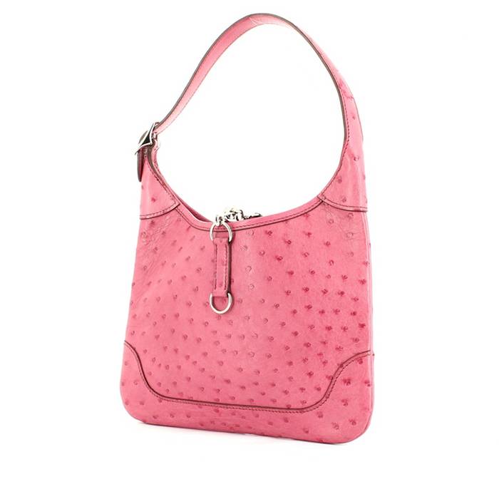 Ostrich leather handbags available in pink, yellow, brown, black and more