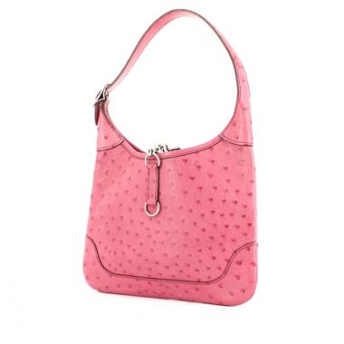 Bolso de mano Hermes Trim modelo pequeño en avestruz rosa