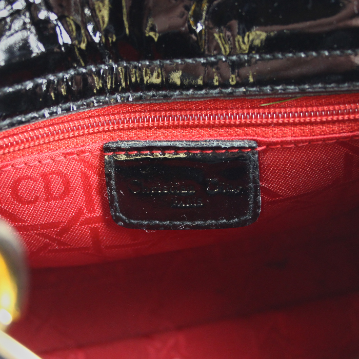 Borsa Lady Dior mini in pelle verniciata monogram nera - Detail D3