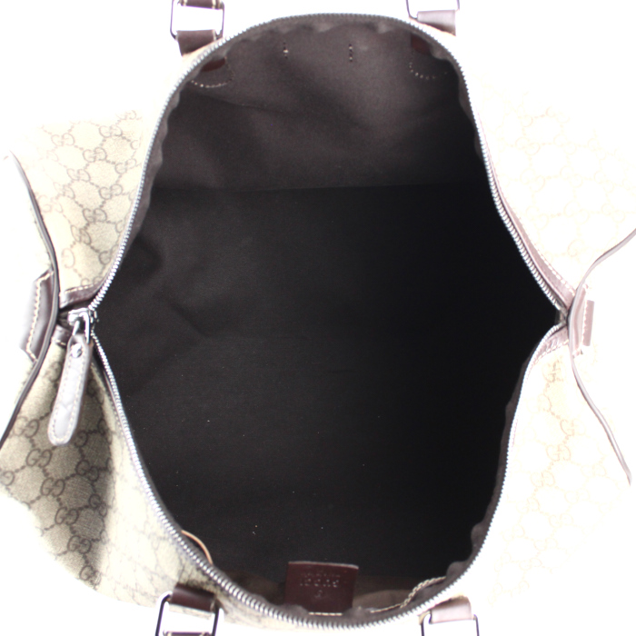 Gucci travel bag in beige monogram canvas and brown leather - Detail D2