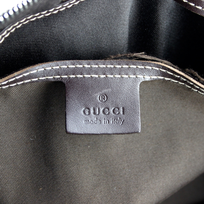 Sac de voyage Gucci en toile monogram beige et cuir marron - Detail D3
