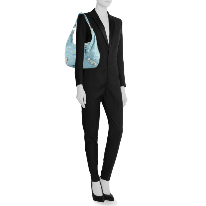 Bolso de mano Balenciaga en cuero azul - Detail D1