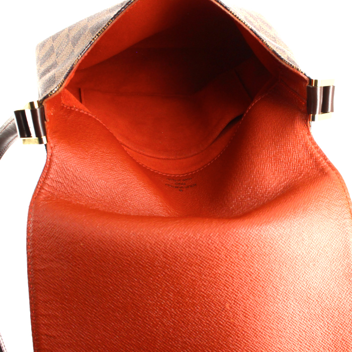 Borsa Musette in tela a scacchi e pelle marrone - Detail D2