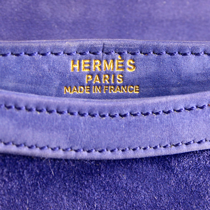 Sac à main Hermes New Jimmy's en veau doblis et cuir violet - Detail D4