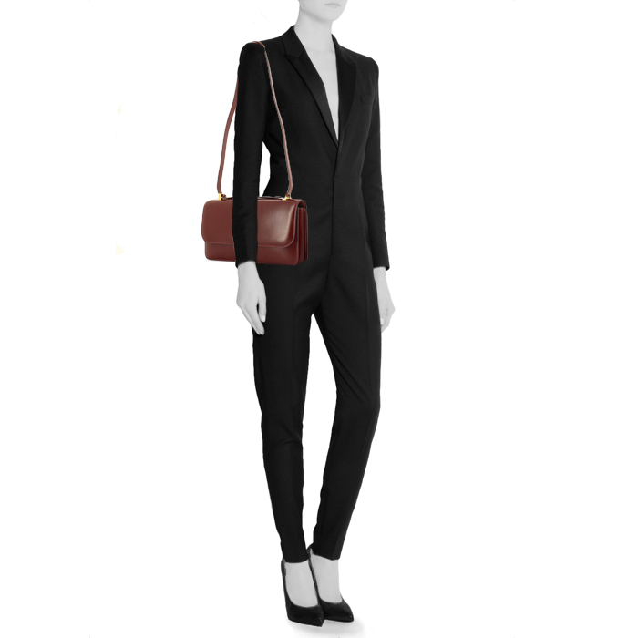 Hermes handbag in burgundy box leather - Detail D2