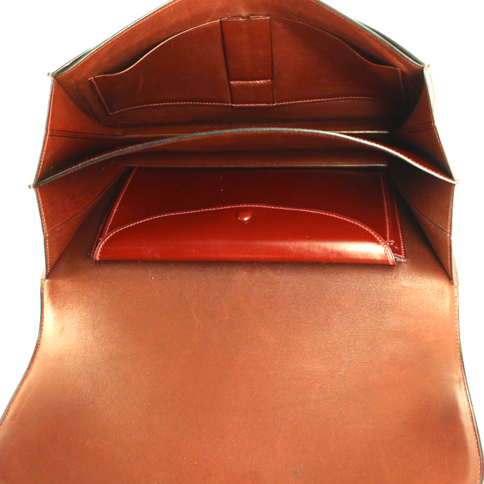 Hermes handbag in burgundy box leather - Detail D3