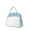 Hermes Dalvy handbag in light blue leather and off-white canvas - 00pp thumbnail