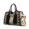 Shopping bag Gucci in tela nera e beige con motivo e camoscio nero - 00pp thumbnail