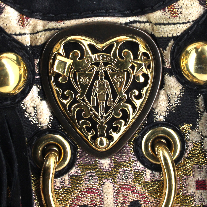 Gucci shopping bag in black and beige canvas and black suede - Detail D4