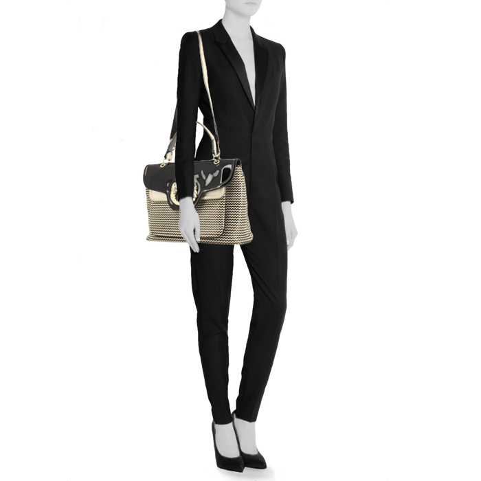 Bulgari handbag in black and white braided leather - Detail D2