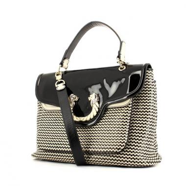 Sac à main Bulgari en cuir tressé noir et blanc