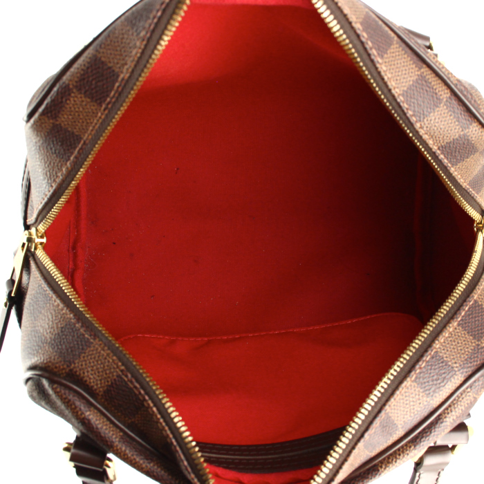 Bolso de mano Louis Vuitton en lona a cuadros y cuero marrón - Detail D2