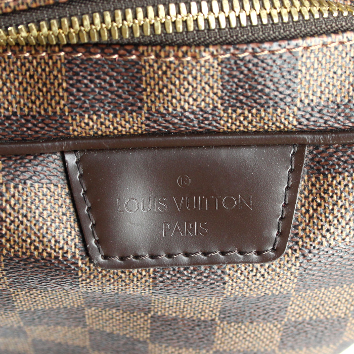 Bolso de mano Louis Vuitton en lona a cuadros y cuero marrón - Detail D3