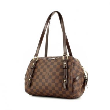 Bolso de mano Louis Vuitton en lona a cuadros y cuero marrón