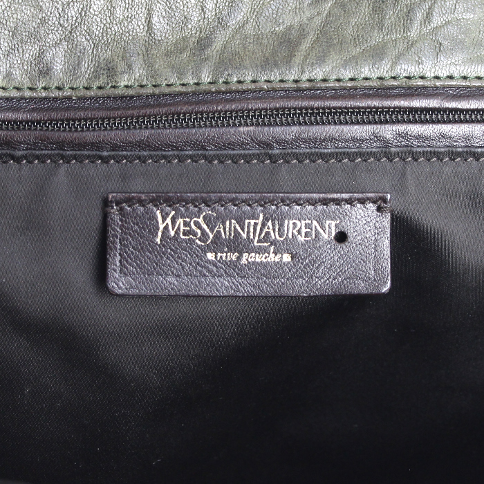 Yves Saint Laurent Tribute handbag in khaki grained leather - Detail D3