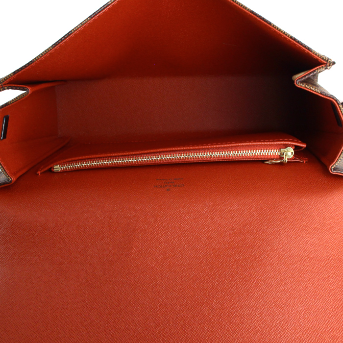 Louis Vuitton handbag in damier canvas and brown leather - Detail D2