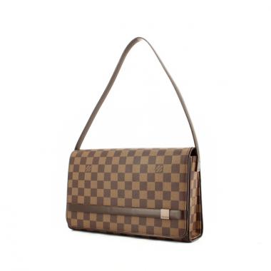Bolso de mano Louis Vuitton en lona a cuadros y cuero marrón
