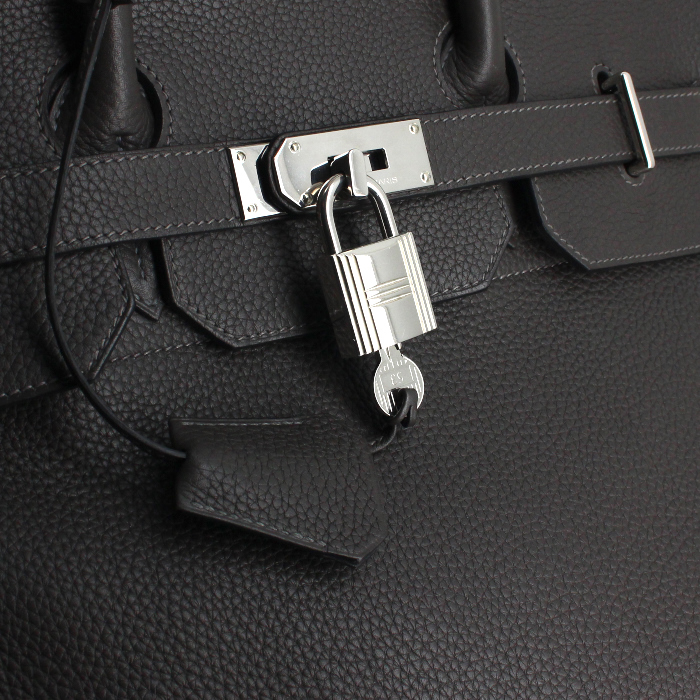 Bolso de fin de semana Hermes Haut à Courroies en cuero togo gris - Detail D4