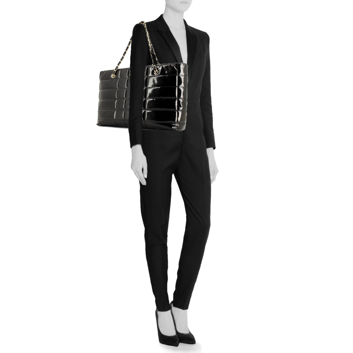 Shopping bag Grand Shopping in pelle verniciata nera - Detail D1