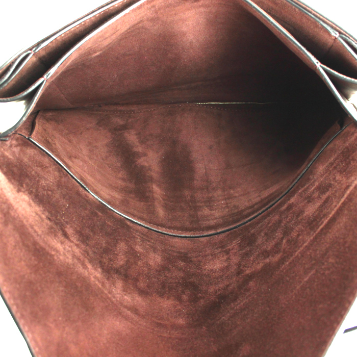 Sac à main Celine  Diamond en cuir bordeaux et gris et suédine jaune - Detail D2