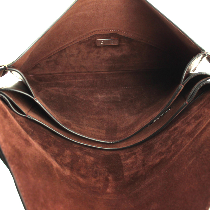 Celine  Diamond handbag  in burgundy and grey leather  and yellow suede - Detail D4