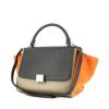 Celine Trapeze medium model handbag in black and taupe leather and orange suede - 00pp thumbnail