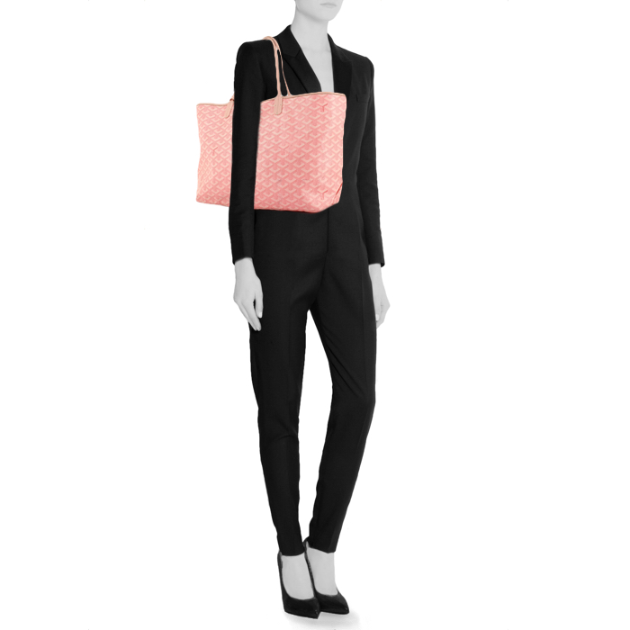 Goyard Saint-Louis handbag in pink monogram canvas and pink leather - Detail D1