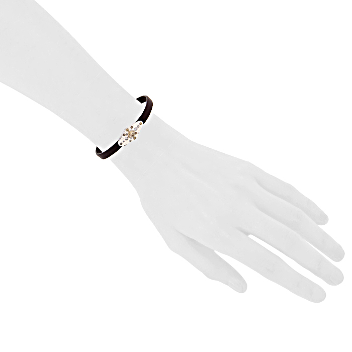 Bracelet De Beers Babylon en or blanc,  diamants et cuir marron - Detail D1