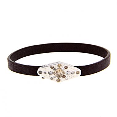 Bracelet De Beers Babylon en or blanc,  diamants et cuir marron