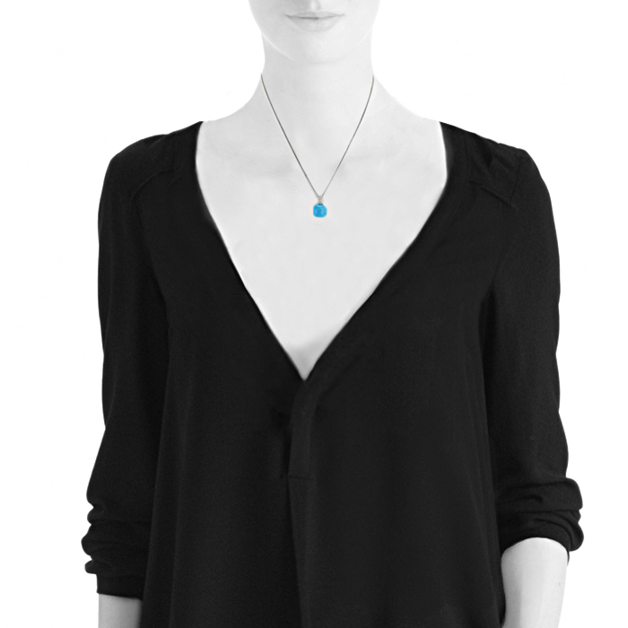Pendentif Pomellato Capri en or blanc, diamants et turquoise - Detail D1