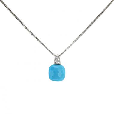 Pomellato Capri pendant in white gold,  diamonds and turquoise