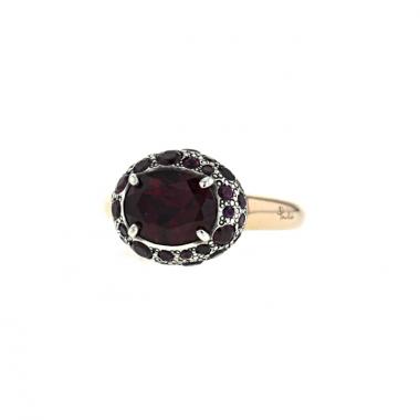Anello Pomellato Tabou in oro rosa,  argento e granati rosso ciliegia
