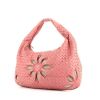 Bottega Veneta Veneta handbag in pink braided leather and beige canvas - 00pp thumbnail