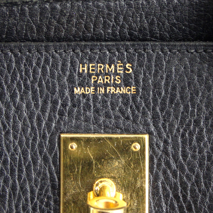 Borsa Hermes Birkin 35 cm in pelle Fjord nera - Detail D3