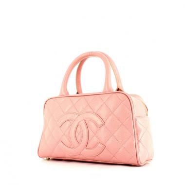 Sac à main Chanel en cuir grainé matelassé rose