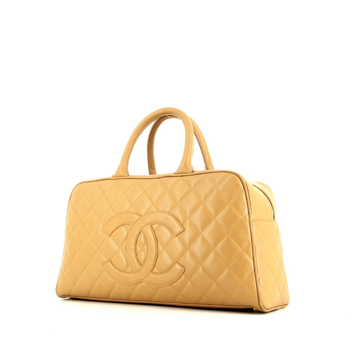 CHANEL Chanel Quilted Handbag Mini Boston Bag Leather Khaki Brown