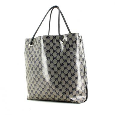 Gucci shopping bag in grey and blue monogram canvas and navy blue leather