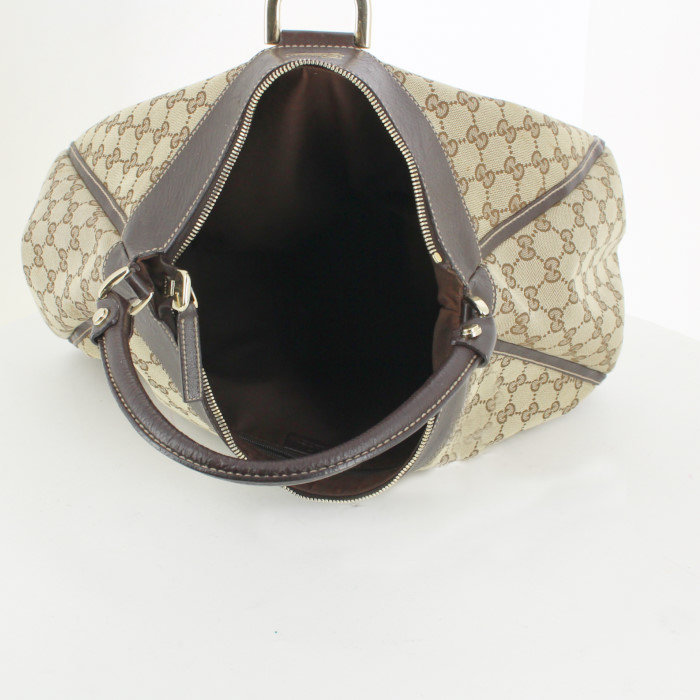 Sac à main Gucci en toile monogram enduite beige et cuir marron - Detail D2